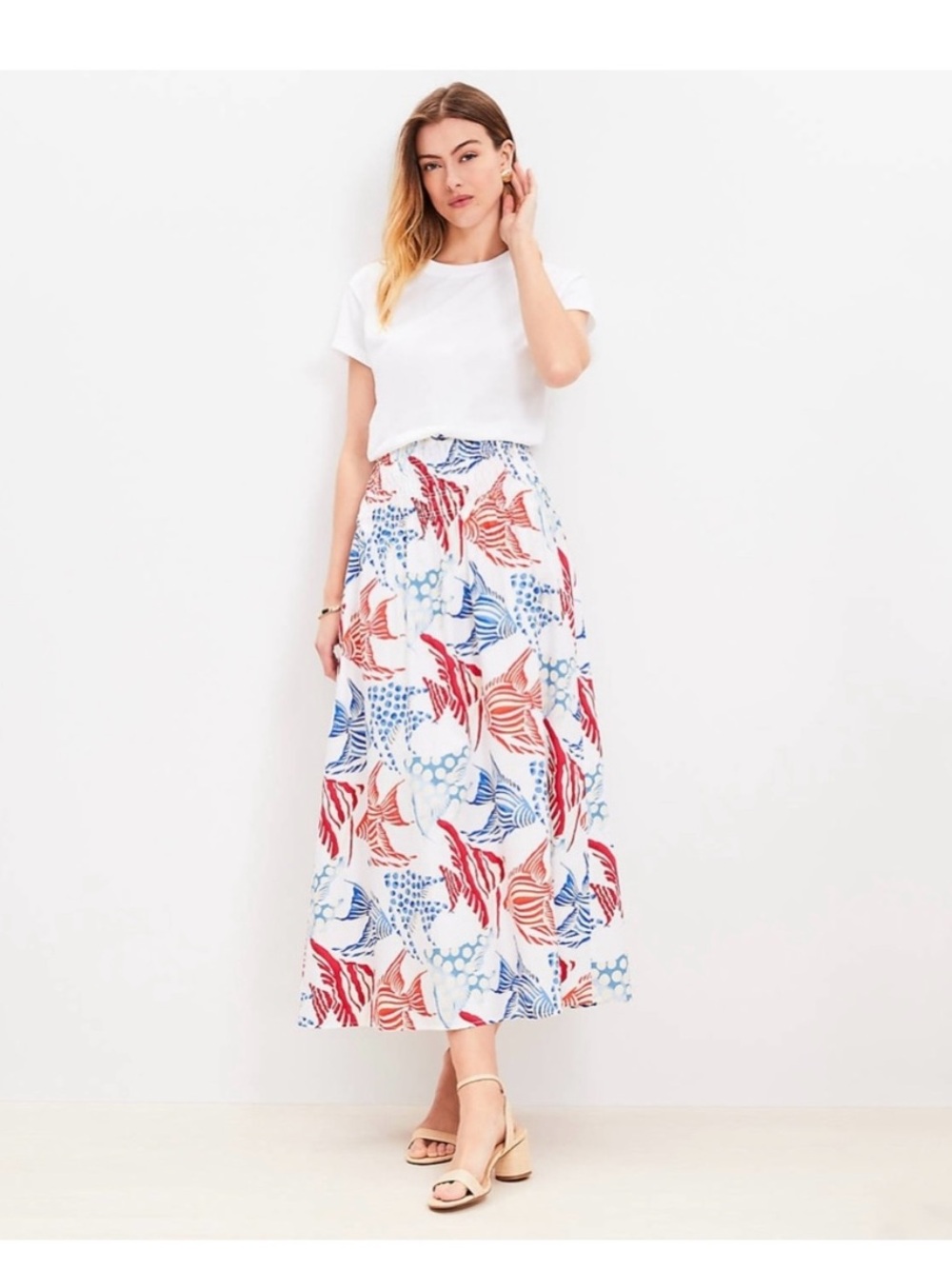 NWT LOFT Tropical Fish Print Maxi Skirt - Red, Blue, Orange size xxl